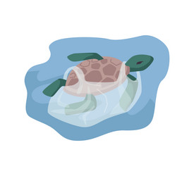 Tortoise stuck in plastic bag underwater animals vector