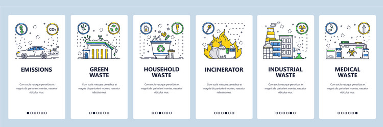 Waste management website and mobile app onboarding vector