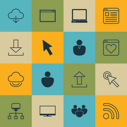 set of 16 world wide web icons includes local vector image