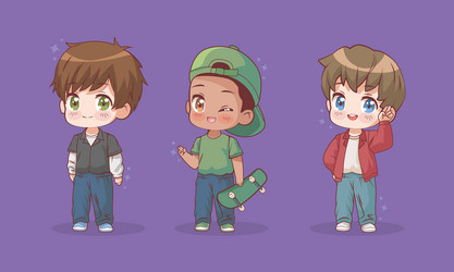 Group of boys anime Royalty Free Vector Image - VectorStock