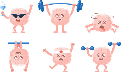 flat set of humanized brains with arms vector