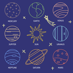 Solar system planets icon color set in line style vector