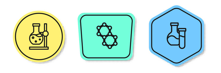 set line test tube flask on stand molecule vector image