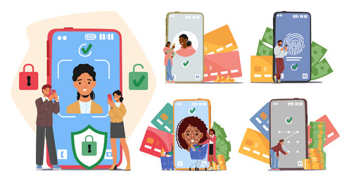 set tiny characters insert personal data on phone vector image
