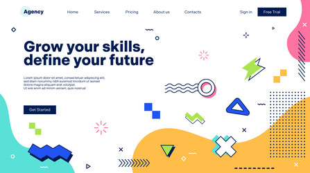 browser landing page with memphis shapes vector image