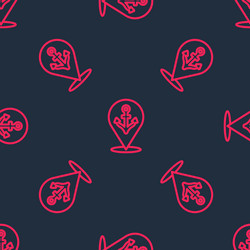 red line map pointer with anchor icon isolated vector image