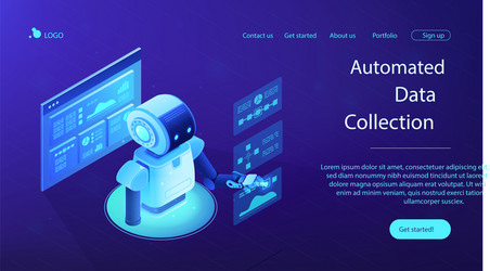 automated data analysis isometric 3d landing page vector