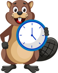 beaver with clock on white background vector