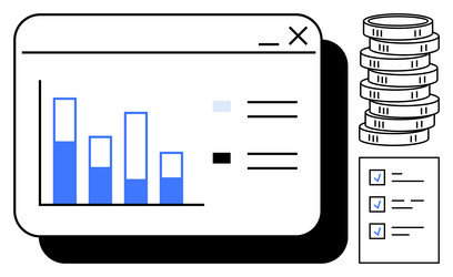 digital financial analytics with bar chart coin vector image