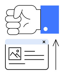hand gesturing upward with document and arrow vector image