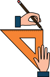 hands drawing with triangular geometric rule vector image
