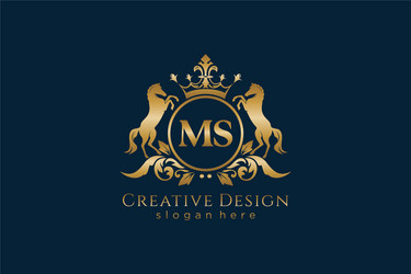 initial ms retro golden crest with circle and two vector image