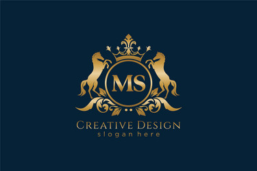 initial ms retro golden crest with circle and two vector