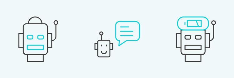 set line robot low battery charge and bot icon vector image