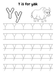 yak animal tracing letter abc coloring page y vector