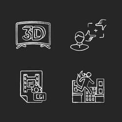 film production chalk white icons set on black vector