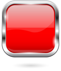 Red glass button 3d shiny square icon vector