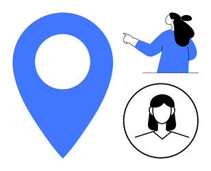 blue map pointer with female icons for navigation vector image