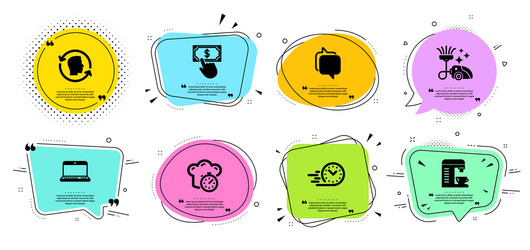 notebook cooking timer and messenger icons set vector image