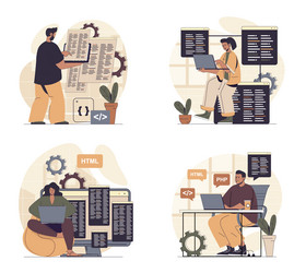 programmer working concept scenes set in flat web vector image