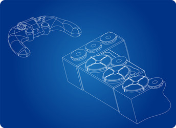 3d model of speaker system and joystick on a blue vector image