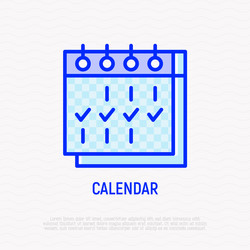 Calendar with marks thin line icon vector