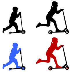 Children Riding Scooters Silhouette Vector Image