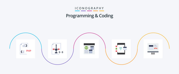programming and coding flat 5 icon pack including vector image