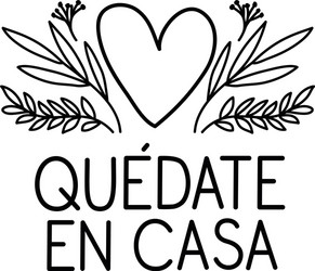 quedate en casa text with heart and leaves vector