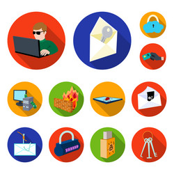 hacker and hacking flat icons in set collection vector image