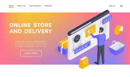 man browsing internet store website isometric vector image
