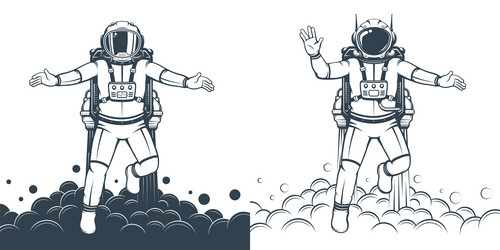 astronaut floating - retro print vector image