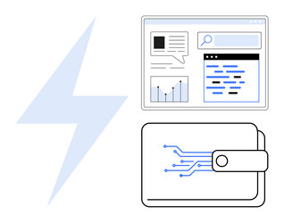 digital wallet with circuit patterns and data vector image