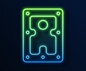 Glowing neon line hard disk drive hdd icon vector