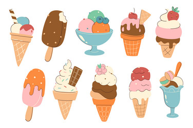 ice cream set in flat graphic design collection vector image