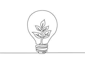 Continuous Line Lightbulb with Leaf vector image