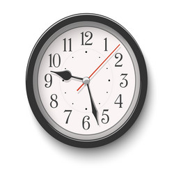 Elegant black oval wall clock isolated on white vector