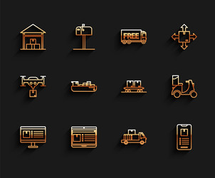 set line computer monitor with app delivery vector image
