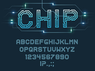 chip type font alphabet letters and digits vector image