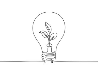 Continuous Line Lightbulb with Leaf vector image