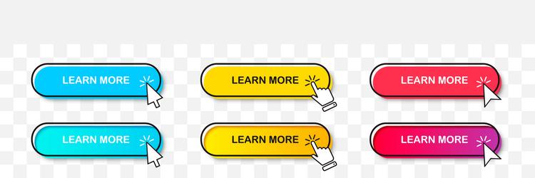 learn more buttons collection with cursor pointer vector