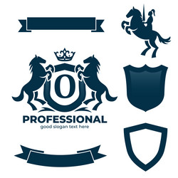 Letter o retro crest with shield and two horses vector