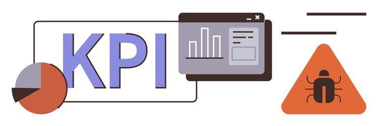 performance metrics with charts bug warning and vector image