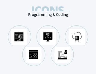 programming and coding glyph icon pack 5 vector image