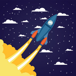 rocket over clouds and pointed background design vector image