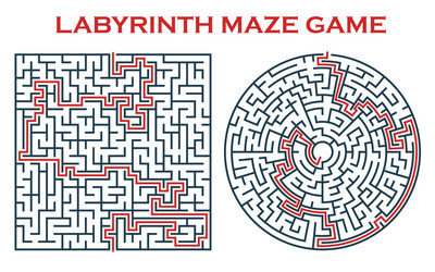 labyrinth maze game round and square templates vector