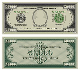 Fifty thousand dollars banknote gray obverse vector