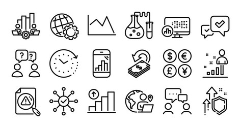 Graph phone chart and people chatting line vector