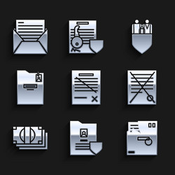 set delete file document with shield vector image