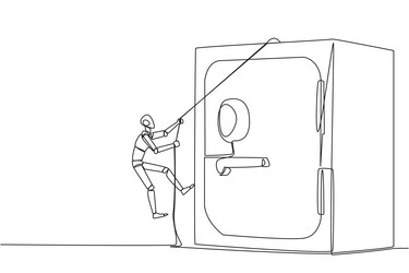 Continuous one line drawing robot putting big key Vector Image